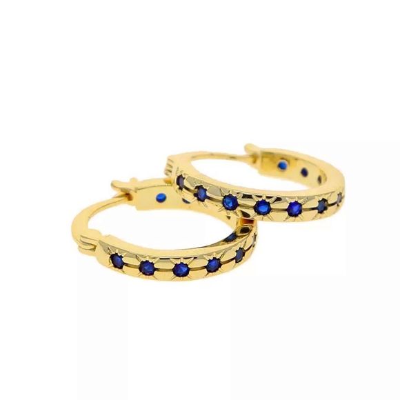 FIVE AND TWO 18K GOLD HOOPS DIAMOND CUT SAPPHIRE CRYSTALS STARBURST HOOPS LOOPS - Picture 6 of 15